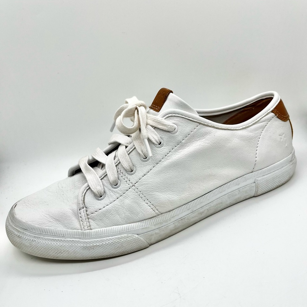 Frye White & Brown Leather Lace Up Sneakers Shoes Size Women’s 9.5